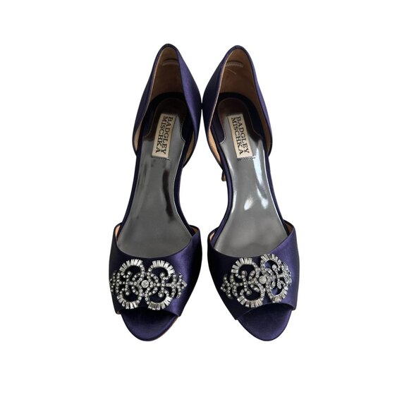 BADGLEY MISCHKA Salsa Royal Purple Plum Satin Heels Size 8 - Picture 9 of 10